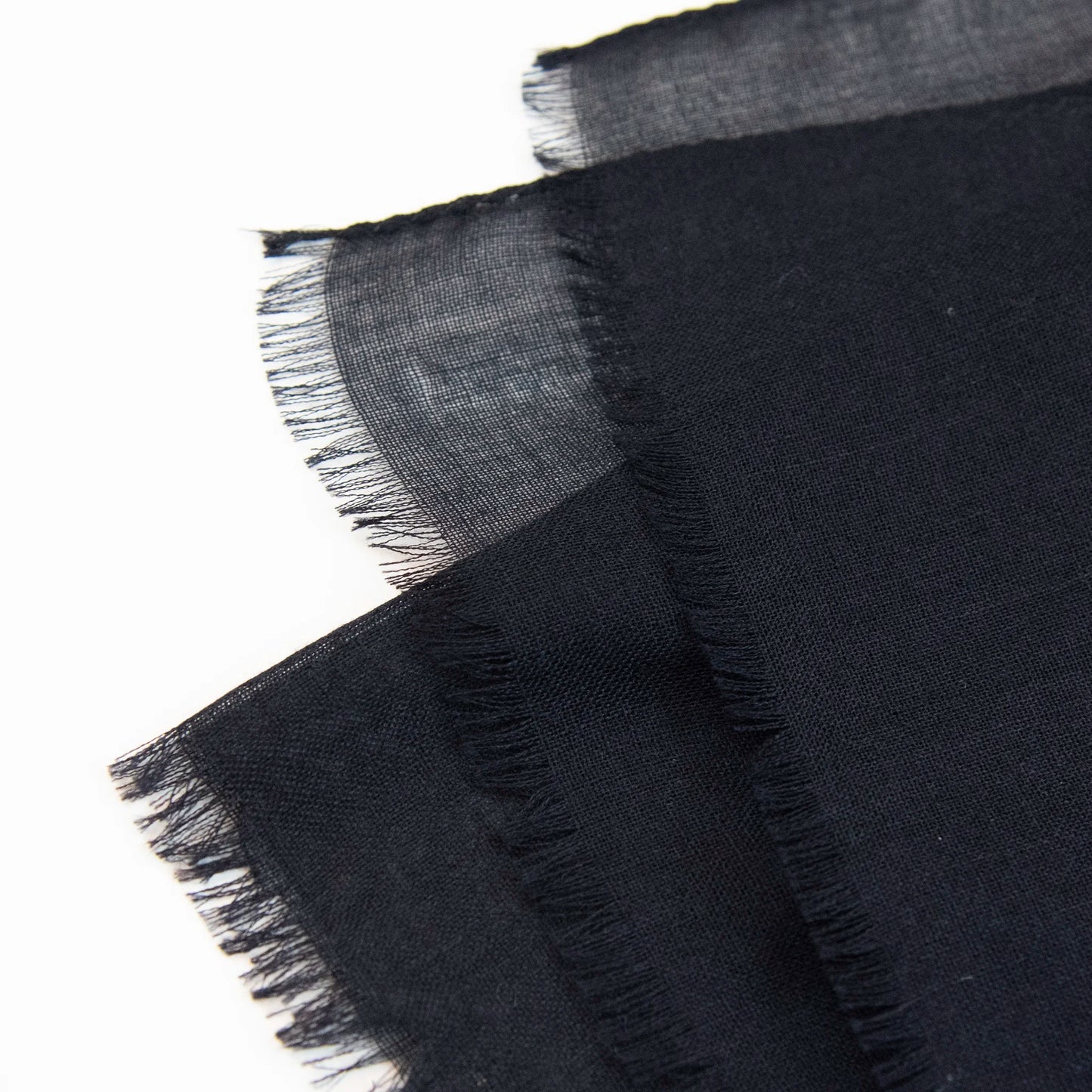 Dettagli e texture della Pashmina in 100% cashmere nera a tessitura twill, pregiata manifattura Made in Italy, sottile ed elegante adatta a ogni stagione.