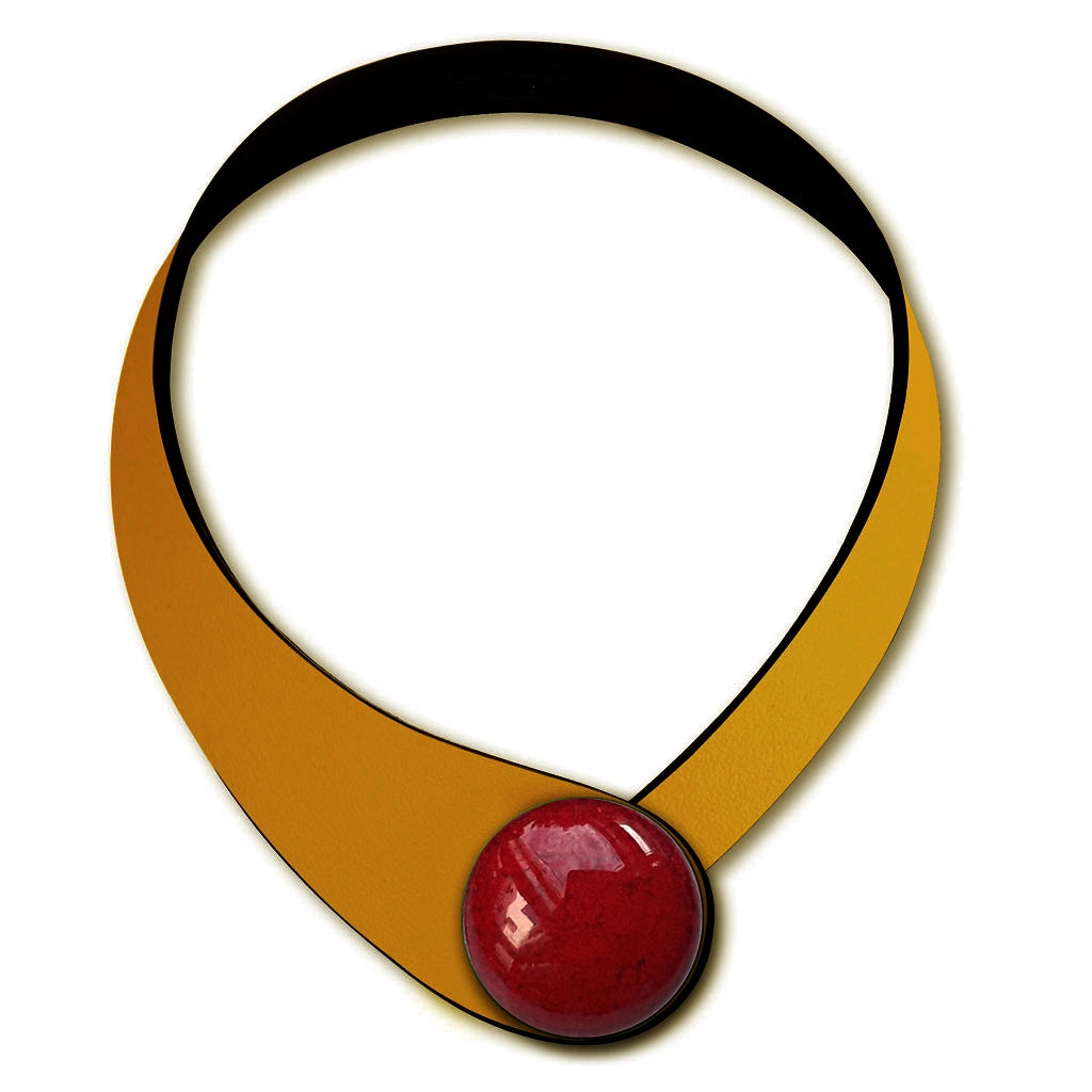 Collana in vera pelle conciata in Italia con bottoni in ceramica intercambiabili.