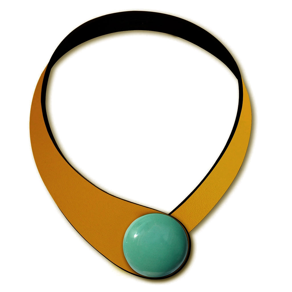 Collana in vera pelle conciata in Italia con bottoni in ceramica intercambiabili.