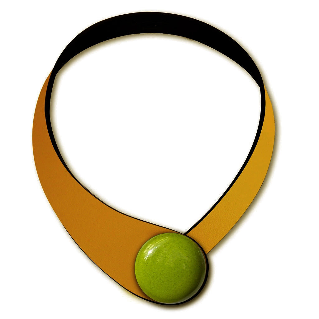 Collana in vera pelle conciata in Italia con bottoni in ceramica intercambiabili.