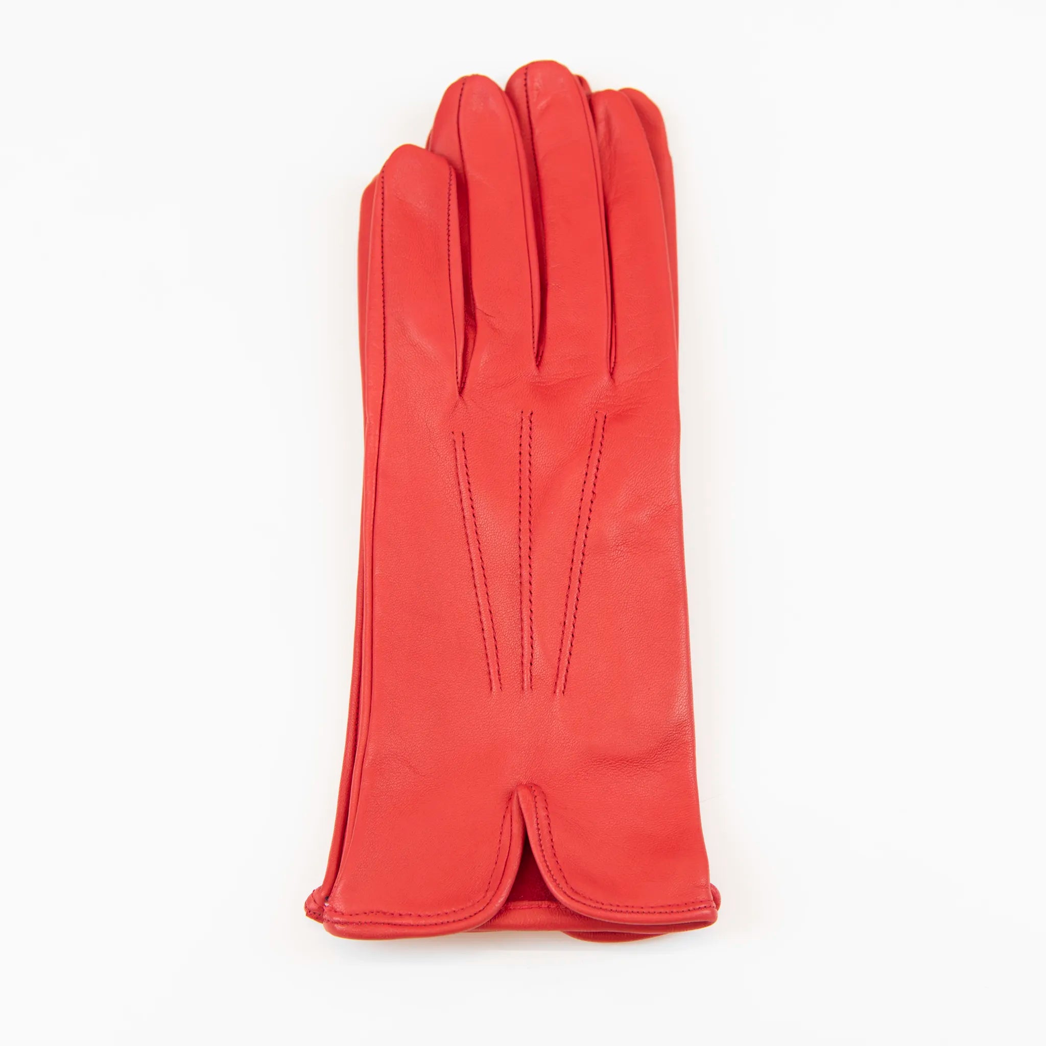 Guanto da donna rosso in 100% Nappa sfoderato, senza imbottitura, particolarmente confortevole e con perfetta calzata, Made in Italy.