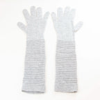 Guanto grigio in 100% cashmere a coste inglesi, indossabile lungo o corto, pregiata manifattura Made in Italy.