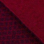 Dettagli e texture tessuto della sciarpa scaldacollo Jacquard double-face bordeaux e viola con asola in 100% Cashmere beige. Morbida, versatile e facile da indossare.