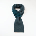 Sciarpa scaldacollo Jacquard double-face verde e legno con asola in 100% Cashmere beige. Morbida, versatile e facile da indossare.