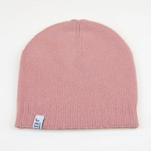 Cuffia doubleface rosa e panna in 100% Cashmere, Made in Italy. Pratica e versatile, può essere indossata con o senza risvolto. Trama rasata e pregiata manifattura per una vestibilità confortevole e di qualità.